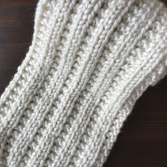 Hand Knit Ribbed Scarf in Cream/Beige - Picture 1 of 4